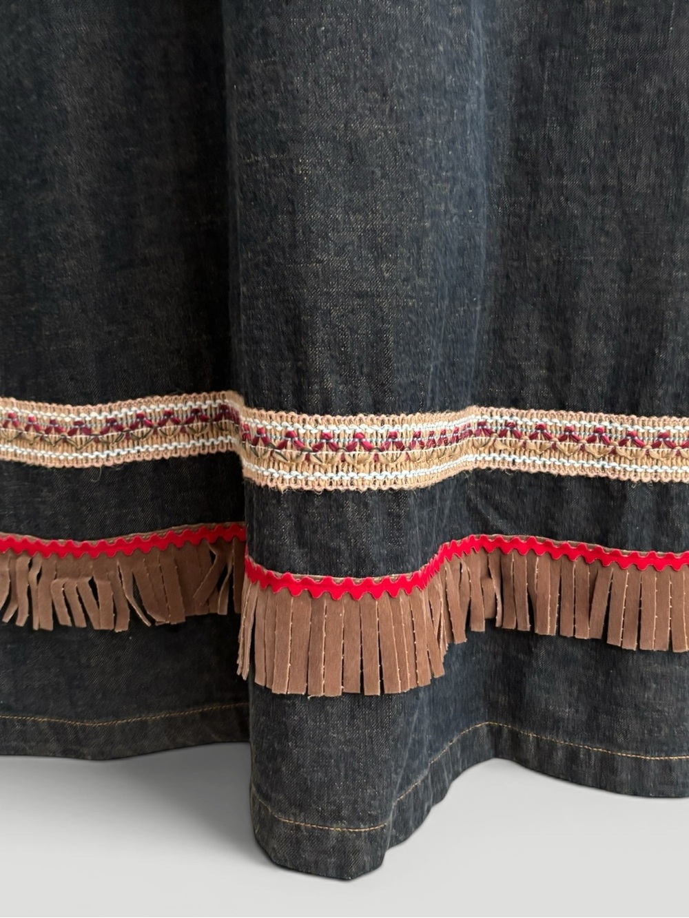 Vintage 1970s Rocky Girls Casual Wear Hennes H&M Denim Western Fringe Hem Dress - Picture 3 of 10